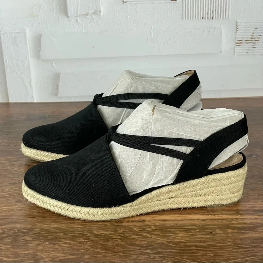 LifeStride Katrina‎ 2 Espadrille Wedge Sandal Black Comfort shock absorption $80 - Picture 3 of 8